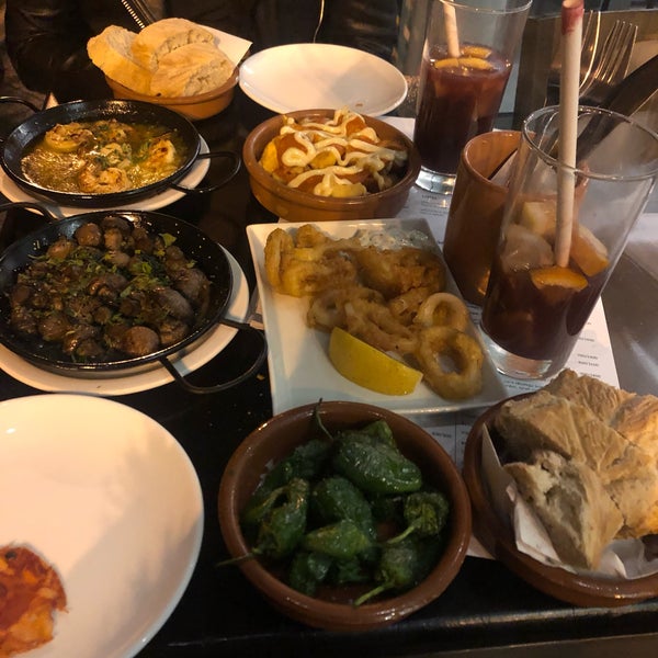 Recommend the sangria, homemade bread, patatas bravas and the mushrooms. It’s a small place and very popular so service is a little slow but everyone is super friendly and helpful.
