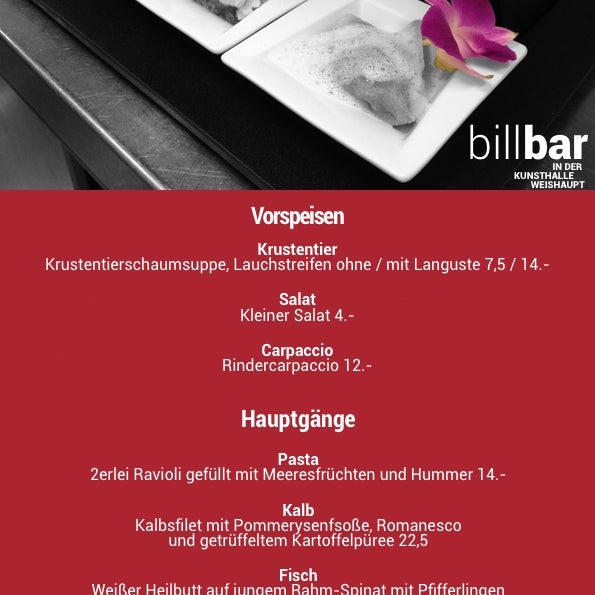 Neuigkeiten aus der Küche. Unser komplettes Angebot findet Ihr unter www.billbar.de/karte Wir freuen uns auf Euch, Tom & Team