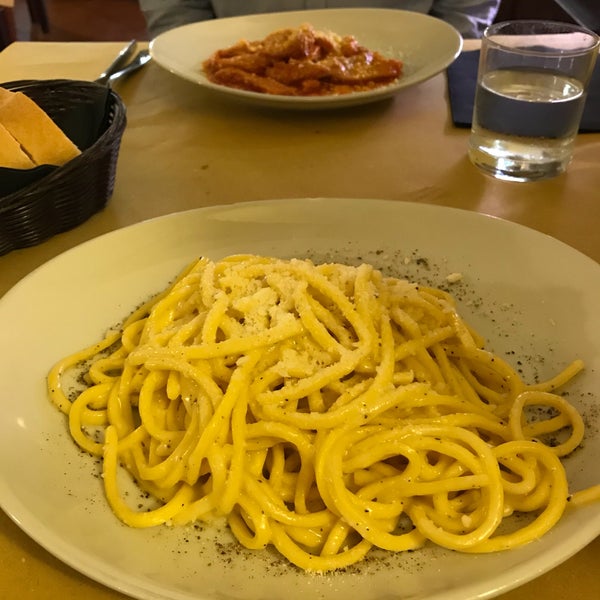 Cacio e pepe is delicious, sauce is cheesy and hearty (however on the salty side).