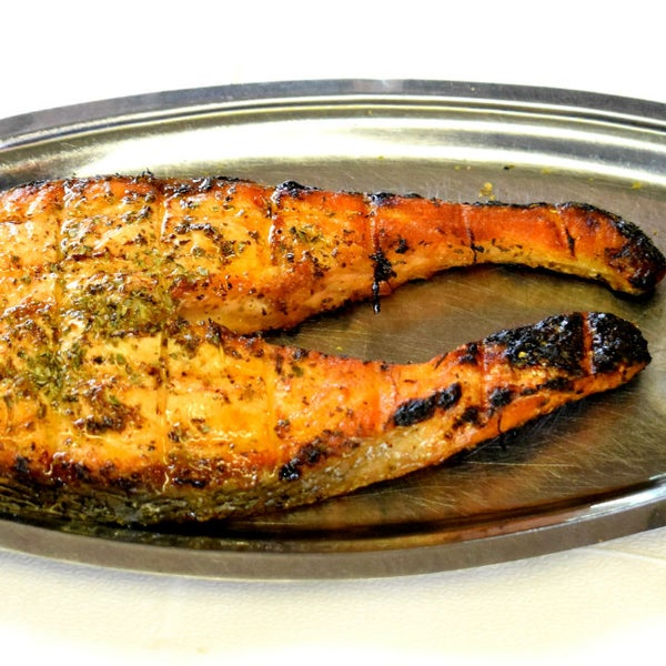 Best grilled salmon restaurant in Athens, Center, Greece. Greek mediterranean food near me!