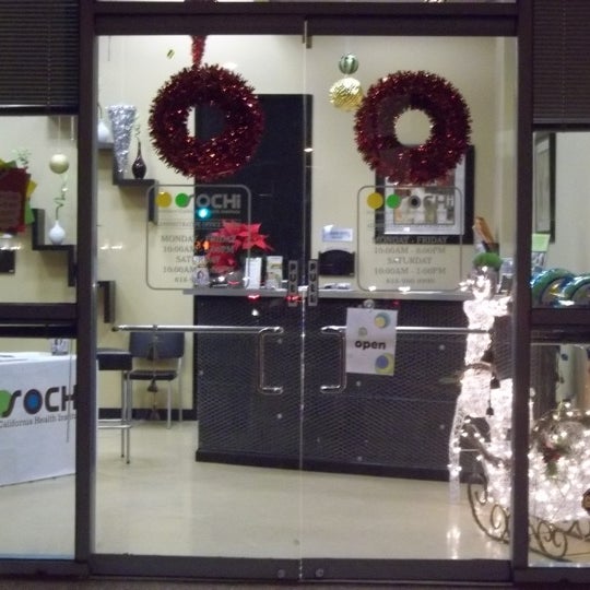 Main entrance featuring holiday decorations