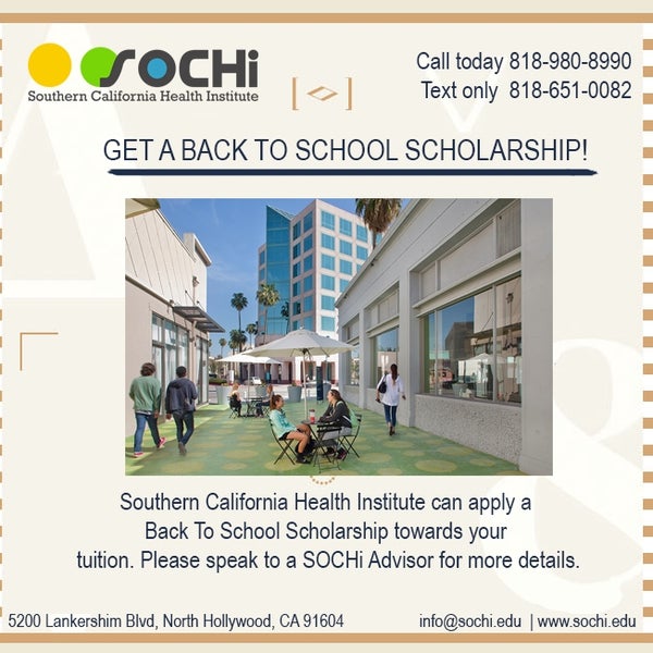 SOCHi is offering a Back to School Scholarship for our Massage, Physical Therapy Aide, Personal Fitness Training and Medical Billing & Coding Programs starting in September and October