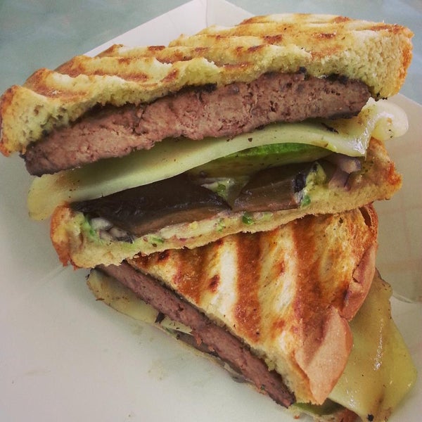 SORRY ABOUT IT - Organic grass-fed burger melt, sourdough, provolone, portabella mushrooms, avocado, red onion, jalapeno, pesto aioli