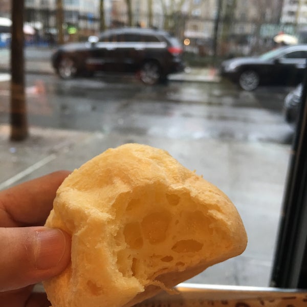 $3usd for this small piece of Pao de Queijo (Brazilian cheese bread) but it's yummy! Chewy and fragrant. Worth a try!