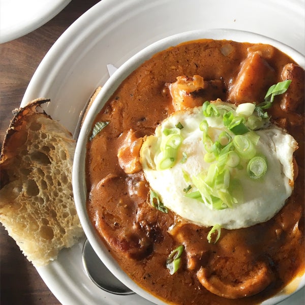 Breakfast gumbo is the way to go! yummy, saucy, hearty goodness with a fried egg on top!