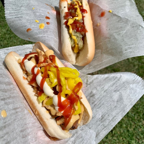 Photo taken at The Vegan Hotdog Cart! by sammy on 10/9/2021