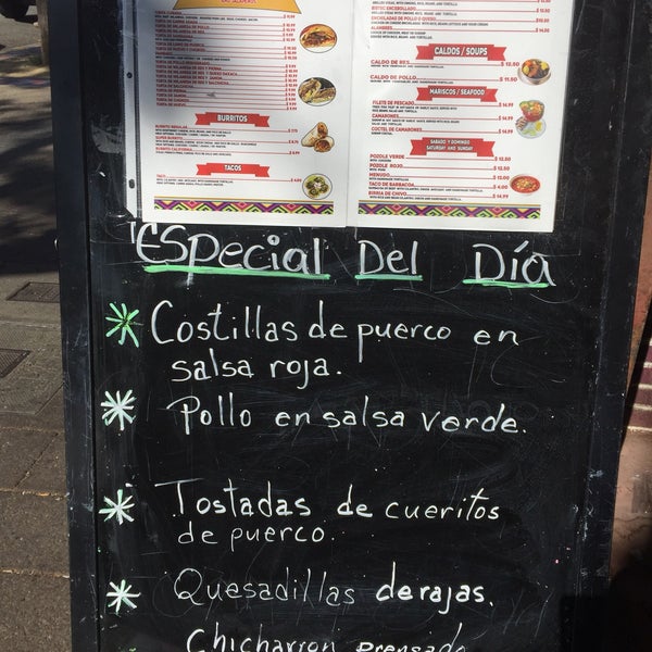 Especial Del Dia/Special of the day is always posted outside in front on a black chalk board