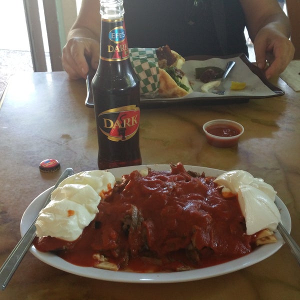 Turkish İskender Kebap made of Döner (Gyros), tomato sauce, yaourt and hot butter is highly recommended. Give a try to Turkish Beer, Efes.