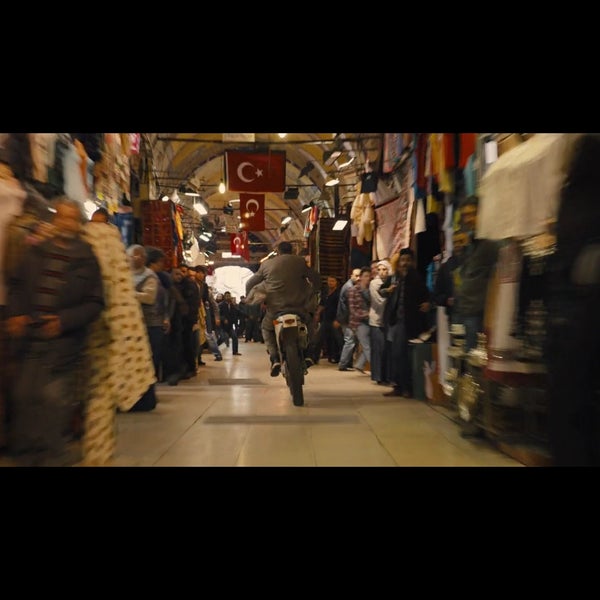 James Bond pursues Patrice on motorbikes across the roof and then inside the Grand Bazaar in Skyfall (2008).