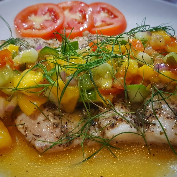 Fish Fillet with Mango Salsa and they have fresh Dill. Awesome taste with such good ingredients.