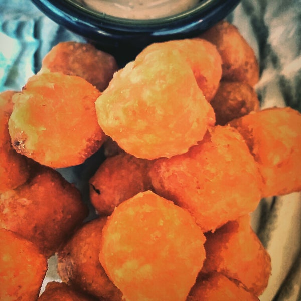 One of our fan favs! Sweet Potato Tots w/ our Homemade Chipotle Mayo Dip!