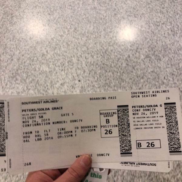 Southwest Airline Boarding Pass