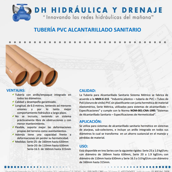TUBO PVC ALCANTARILLADO EN GRAN VARIEDAD DE PULGADAS