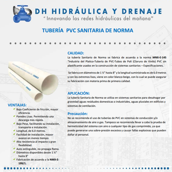 TUBO PVC SANITARIO DE NORMA