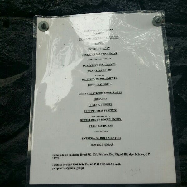 Embajada de Pakistan Polanco Ciudad de