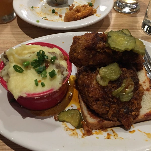 Nashville hot chicken is great, actually has a ton of spice. Popcorn shrimp is superb also! Try a local beer flight