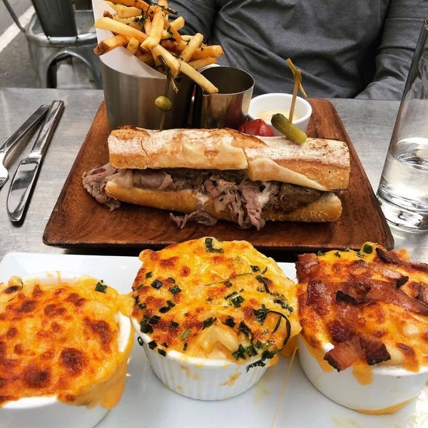 The mac n cheese trio was good. I liked the truffle best. Steak sandwich and fries also good. Nothing mind blowing, overall pricy for what it was.