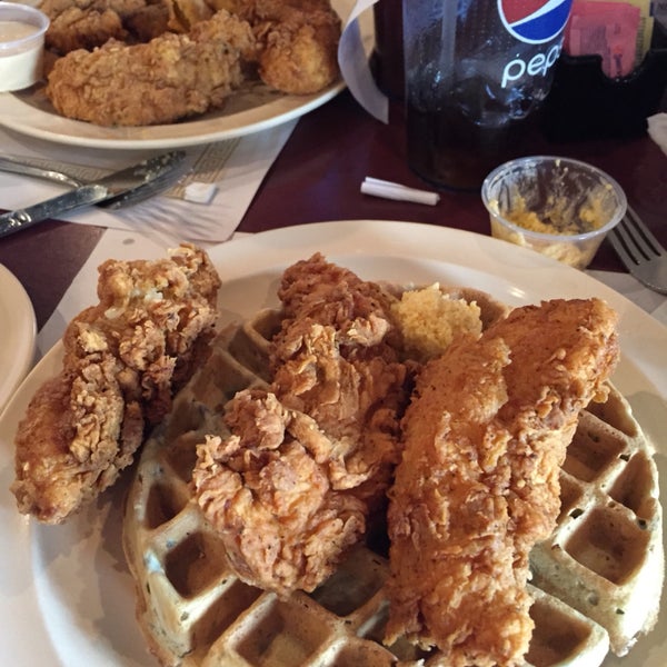 The best Fried chicken around, don't forget the fried corn cake and blueberry waffles