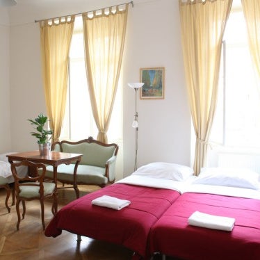 room with own kitchen and bathroom shared with just one more room. When you open the window...you see beautifull view of Prague Castle...dont miss it.