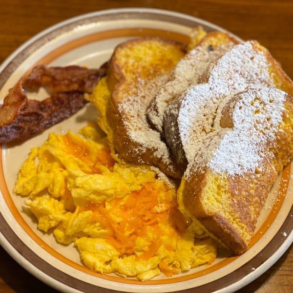 French toast combo is really good.  I like it with crispy bacon and scrambled eggs with cheddar cheese on top.  Add some of their Lost Bean organic coffee and you’re set.
