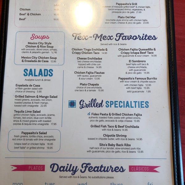 Pappasito's menu online