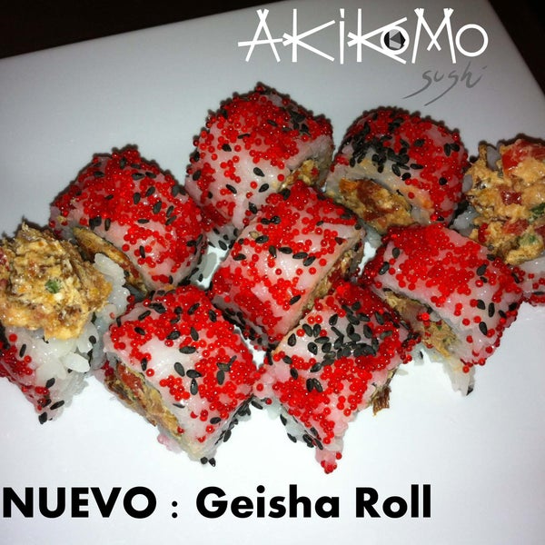 NUEVOS ROLLOS EN AKIKOMO SUSHI ! PARA TODOS : Geisha (Atun y tomates secos), Wasabi Roll (salmon y wasabi), Snapper Roll (Pargo y tempura), Tamarindo (Langostino y tamarindo), Fuzion , Veggie's