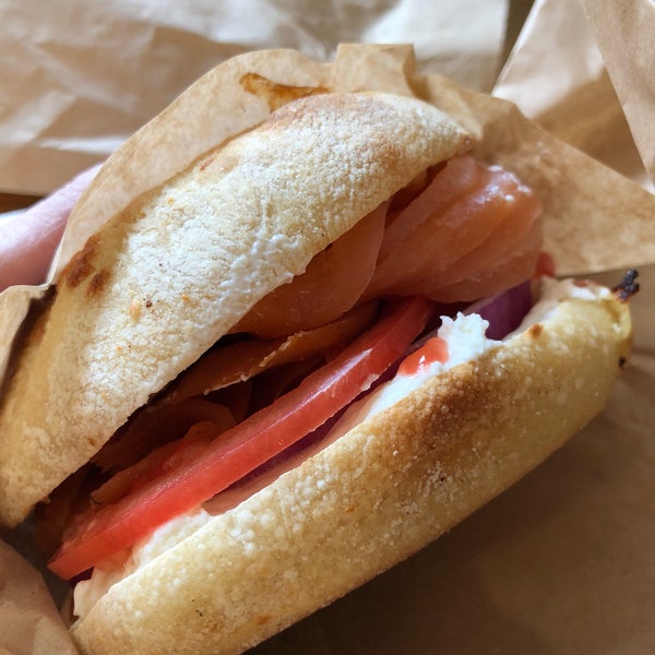 Excellent spiced chai and smoked salmon bialy, a delicious onion-stuffed “bagel”! Highly recommend this place. Small and cozy with friendly staff.