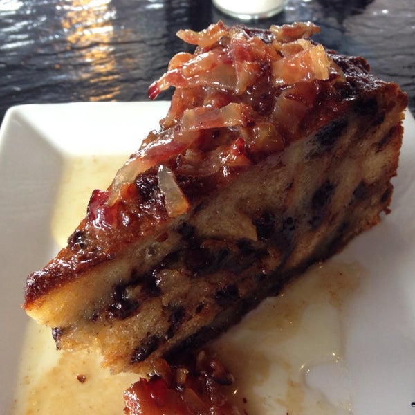 Bread pudding with bacon toffee topping is scrumptious!