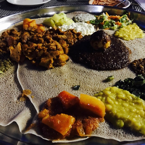 Vegetarian friendly ! Get the shiro along with the firfir no meat and dorowat no meat for an excellent addition to the vegetarian platter! Lamb tibs were yum too! Ethiopian 🍺 to wash everything down