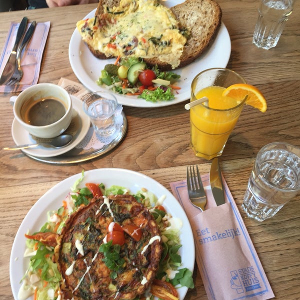 Cosy interior and nice location on the most beautiful canal of Delft. Brunch is OK, but do not trust the pancakes. Quiche (pictured) was a bit dry but Farmer's omelette was good.
