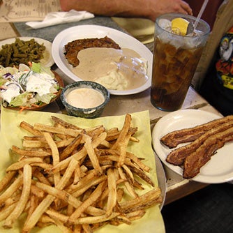 On Man v Food, Adam Richman visited Youngblood's for their famous chicken fried steak.