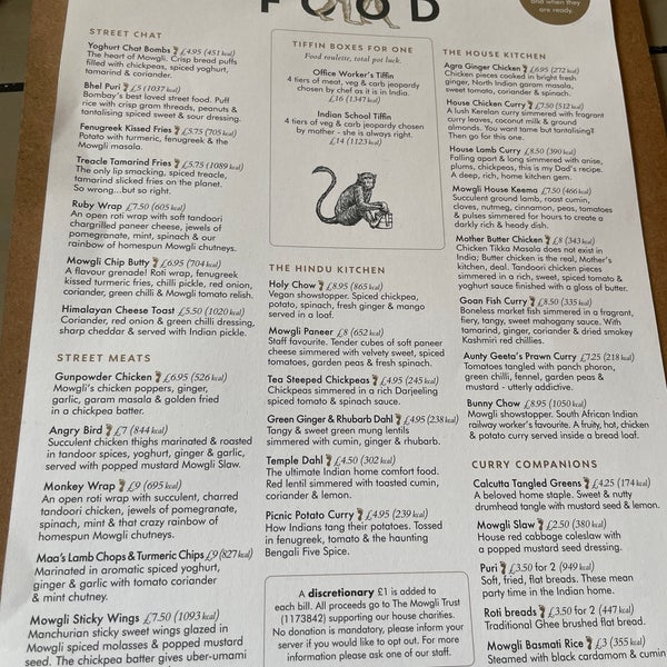Mowgli menu deals