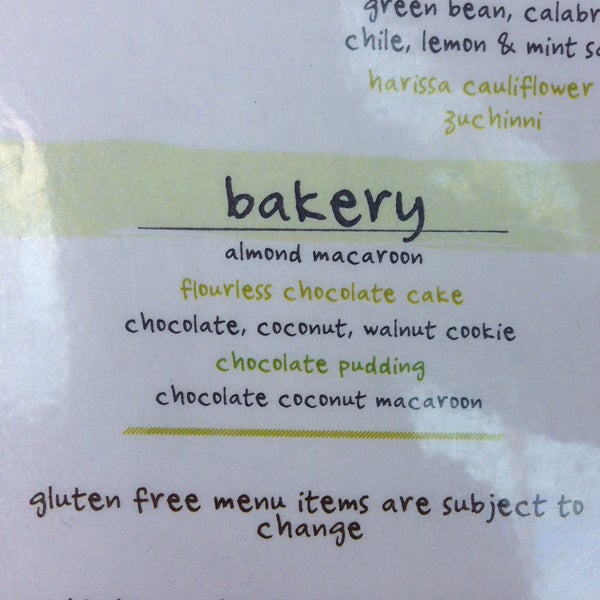 Gluten free bakery!! Lotta chocolate. No Gluten! Lovin Urban Plates. Exceptional food & service.