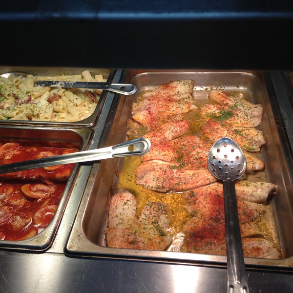 Today we have yummy baked fish, fried chicken, white rice with vegetables, cheese ravioli, pasta with alfredo sauce, pepper steak and chicken noodle soup!