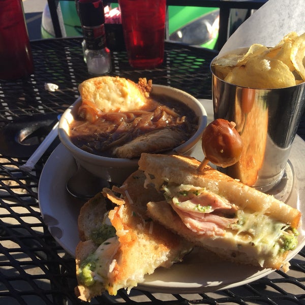 The French onion soup was DELICIOUS, and we also created our own grilled cheese with smoked turkey, mozzarella, and herbed mayo. It was to die for! I don’t think you can go wrong, here.