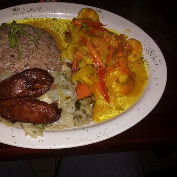 The curry shrimp was excellent and the plantains were so good