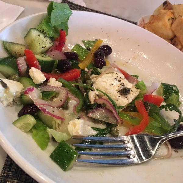 The horiatiki is the best, most filling veggie salad I have ever had. Olives, feta, peppers, cucumber, etc...I can hardly finish