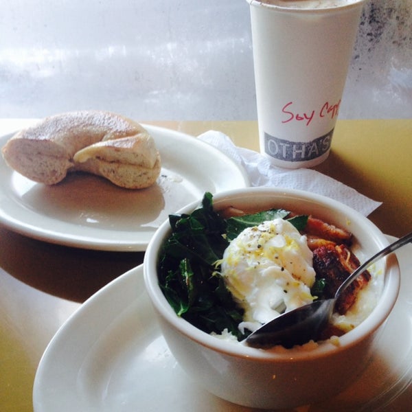 Try the grits brekkie bowl!! Yummy coffee, charming staff and great music. What more do you need? :)