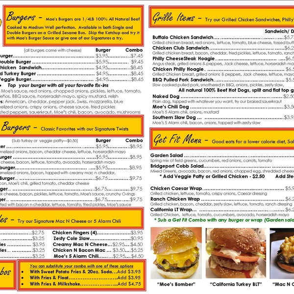 Moe's Burger Joint is under New Management as of August 2013.  Great Food, Fast Friendly Service, and simple prices are among some of the changes.  We also offer Table Service now and lower prices!