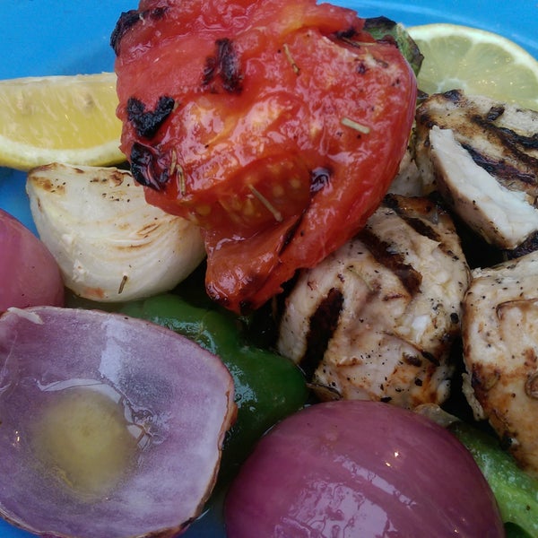 Sit outside and enjoy the dolmades and swordfish. Note- they request tips to be paid in cash