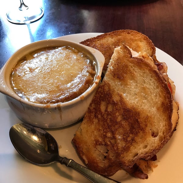I had the turkey and bacon panini with the onion soup- both were excellent. The sandwich aioli made the flavor pop. The onion soup was a little sweet for my taste, but was excellent as well.