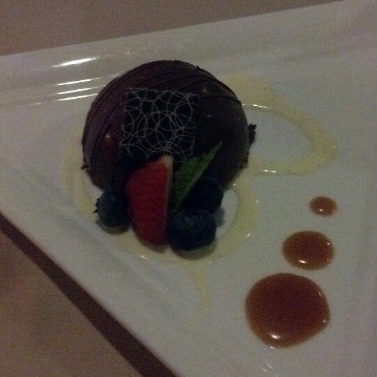 Loved the Swordfish and Polenta dishes....would recommend the Hazelnut Bombe dessert featured in this picture