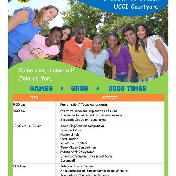 Join us for GAMES, GRUB and GOOD TIMES at the 'ON CAMPUS FUN DAY' being hosted by the Student Services Office this Friday, Sept. 6 from 9:00 am - 12:00 noon.
