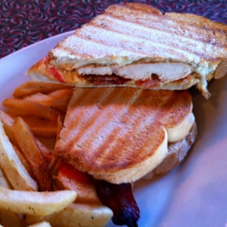One of the best toasted sandwiches in town is the chicken chipotle panini at the Wood: grilled chicken, applewood-smoked bacon, Swiss cheese and spicy dressing on sourdough. (Gail Pennington)