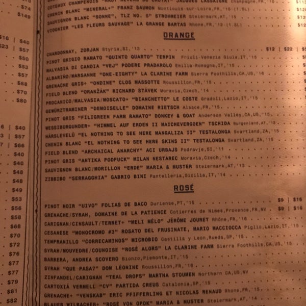 This place is unreal. They have so much great wine that you'll be on your fifth new glass before you know it! Here's just a page from the menu: