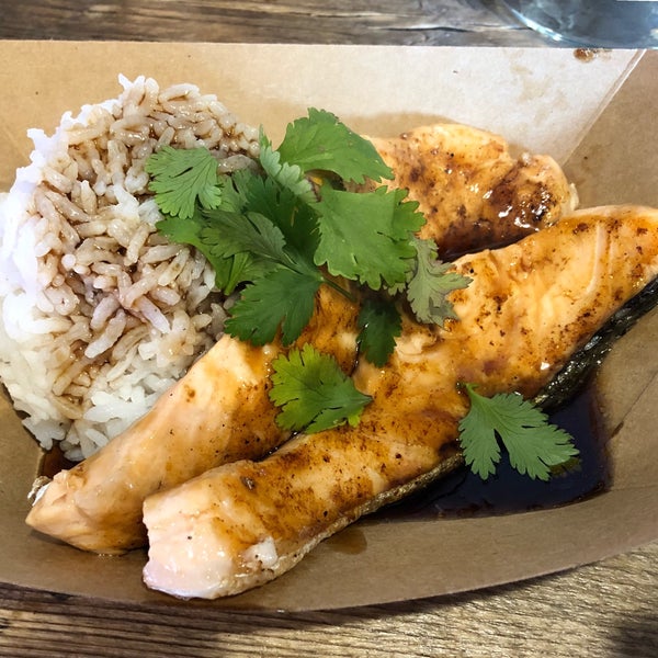 Salmon with teriyaki sauce and rice. Delicious and the service was great as well.