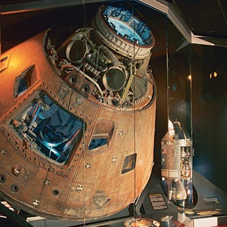 Apollo 13 CSM, "Odyssey", is on display here. Odyssey's shell was  displayed in Paris, while the interior was used for investigation, ending up on display in Louisville, KY, before being reassembled.