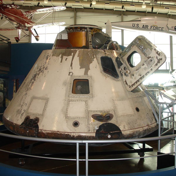 Apollo 7's CSM is on display here. Apollo 7 was the first manned spaceflight after the Apollo 1 fire that killed the crew. Also, this mission marked the first time a US spacecraft had 3 crew members.