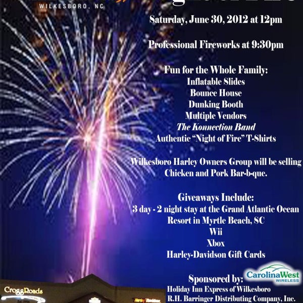 Great event for the family on June 30, 2012. Starts 12p with professional fireworks at 9:30p. Inflatable slide, bounce house, dunk tank, live music, vendors, in-store specials, giveaways, & more!
