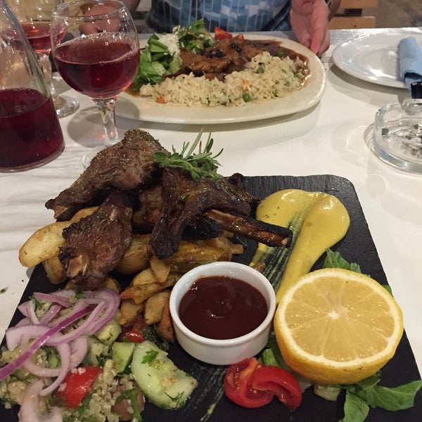 portions are medium sized and meat could be better. lamb chops and pork medalions were tough. in the other hand house rose was excellent. proprietress is a laugh.